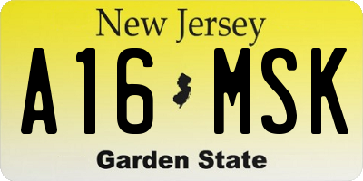 NJ license plate A16MSK