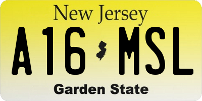 NJ license plate A16MSL