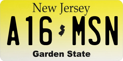 NJ license plate A16MSN