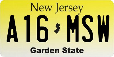 NJ license plate A16MSW