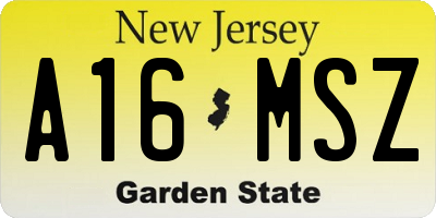 NJ license plate A16MSZ