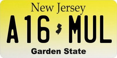 NJ license plate A16MUL