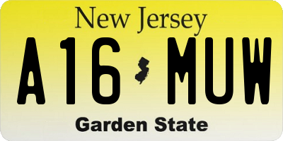 NJ license plate A16MUW