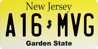 NJ license plate A16MVG