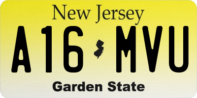 NJ license plate A16MVU