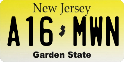 NJ license plate A16MWN