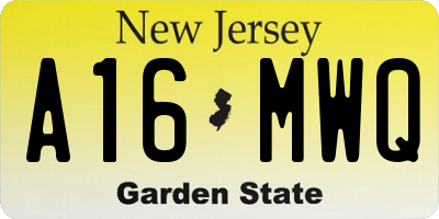 NJ license plate A16MWQ