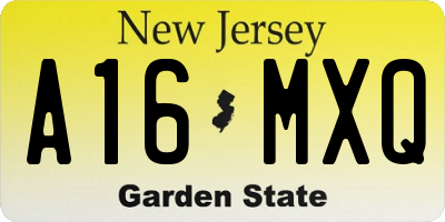 NJ license plate A16MXQ
