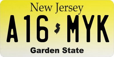 NJ license plate A16MYK