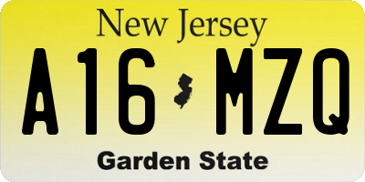 NJ license plate A16MZQ