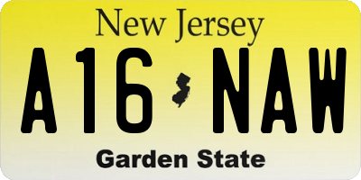 NJ license plate A16NAW