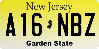 NJ license plate A16NBZ