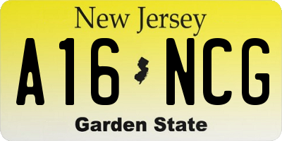 NJ license plate A16NCG