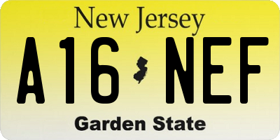 NJ license plate A16NEF