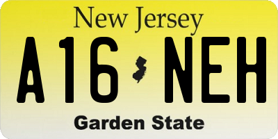 NJ license plate A16NEH
