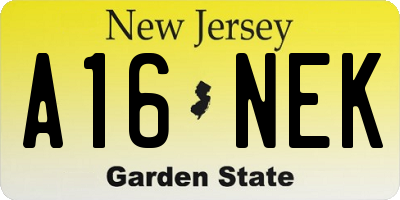 NJ license plate A16NEK