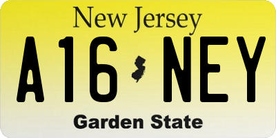 NJ license plate A16NEY