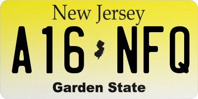 NJ license plate A16NFQ