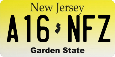 NJ license plate A16NFZ