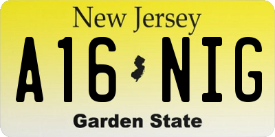 NJ license plate A16NIG