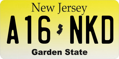 NJ license plate A16NKD