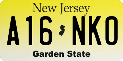 NJ license plate A16NKO