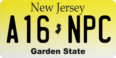 NJ license plate A16NPC