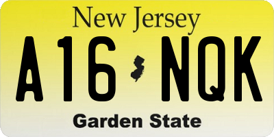 NJ license plate A16NQK