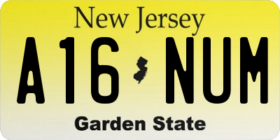 NJ license plate A16NUM