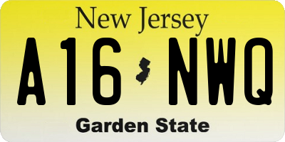 NJ license plate A16NWQ