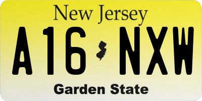 NJ license plate A16NXW