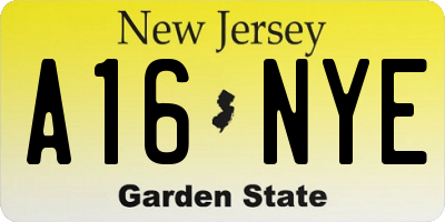 NJ license plate A16NYE