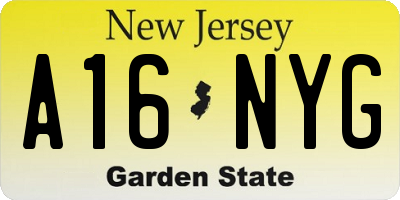 NJ license plate A16NYG