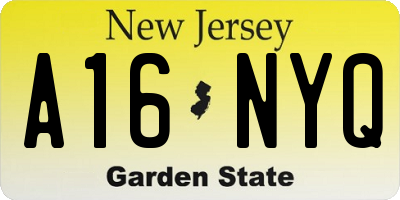 NJ license plate A16NYQ
