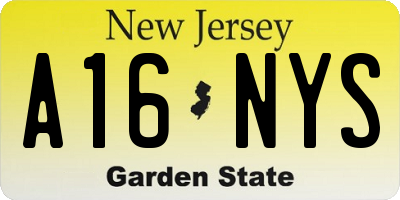 NJ license plate A16NYS