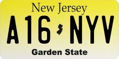 NJ license plate A16NYV