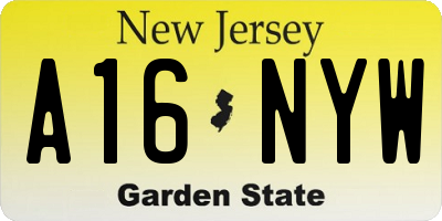 NJ license plate A16NYW