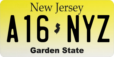 NJ license plate A16NYZ