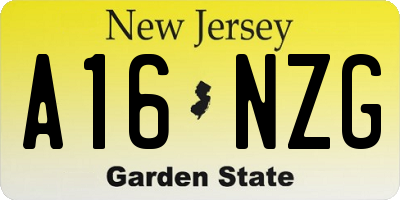 NJ license plate A16NZG