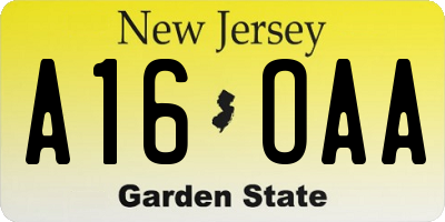 NJ license plate A16OAA