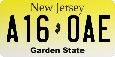 NJ license plate A16OAE