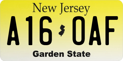 NJ license plate A16OAF