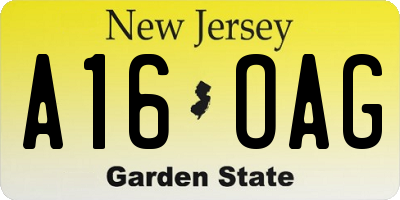 NJ license plate A16OAG
