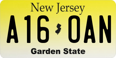 NJ license plate A16OAN