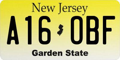 NJ license plate A16OBF