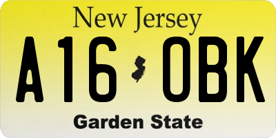 NJ license plate A16OBK