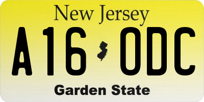 NJ license plate A16ODC
