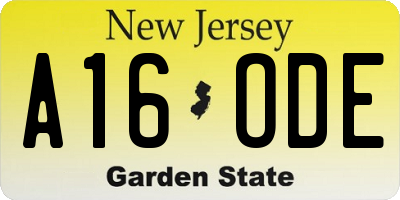 NJ license plate A16ODE