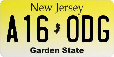 NJ license plate A16ODG