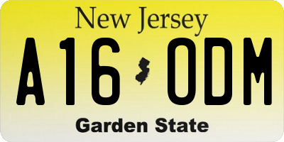 NJ license plate A16ODM